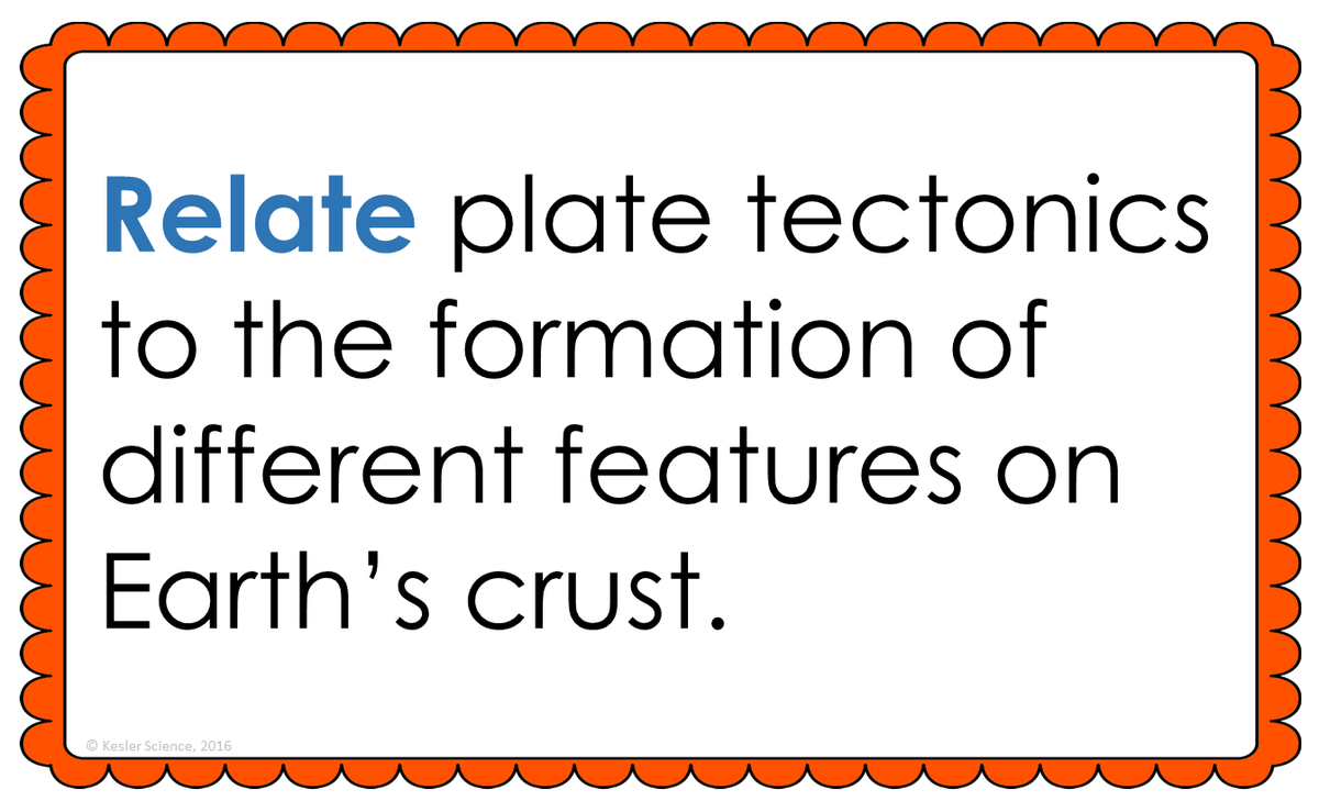 Text reading; “Relate plate tectonics to the formation of different features on Earth's crust.”