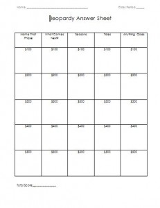 Jeopardy Answer Sheet Template - Free