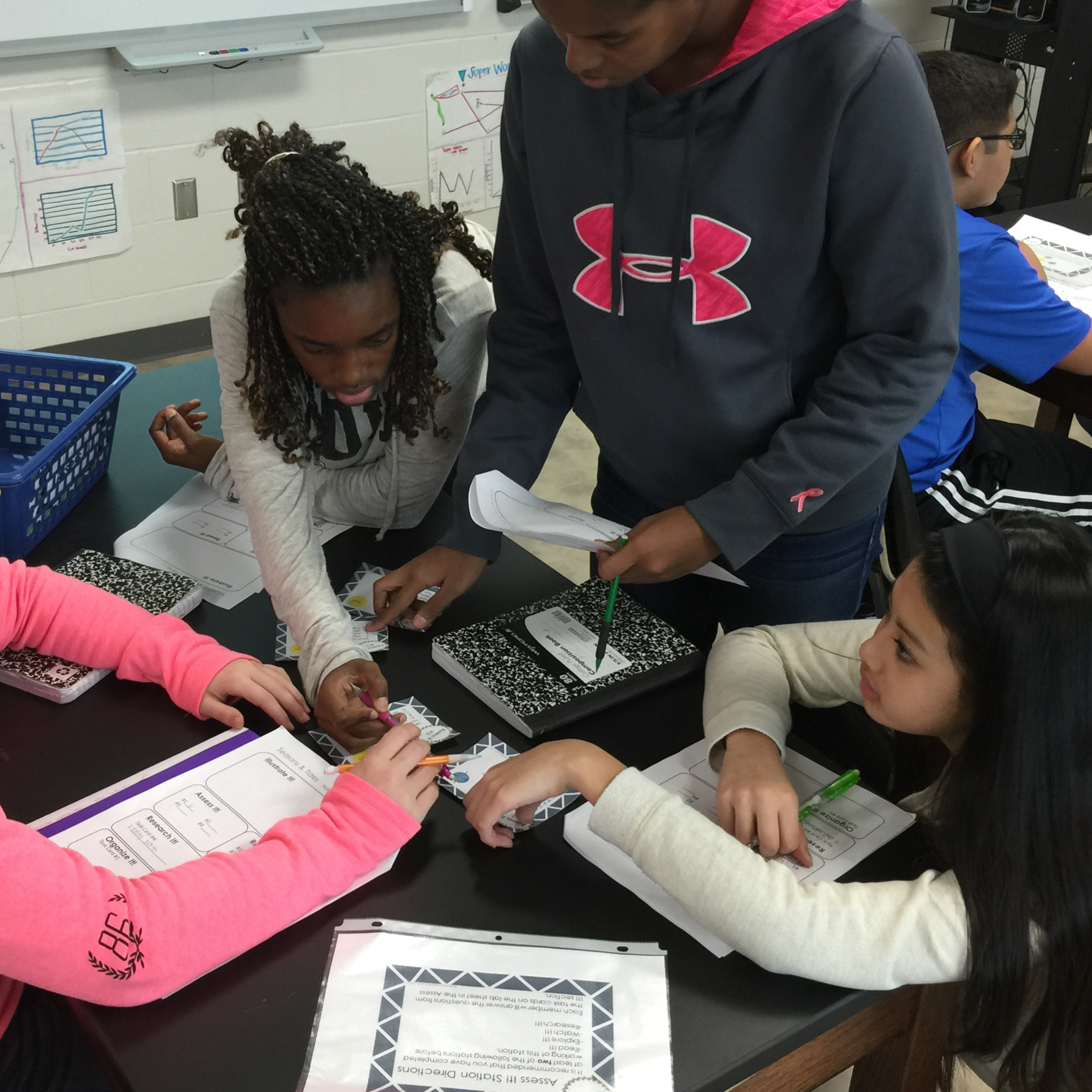 Students collaborating on station lab