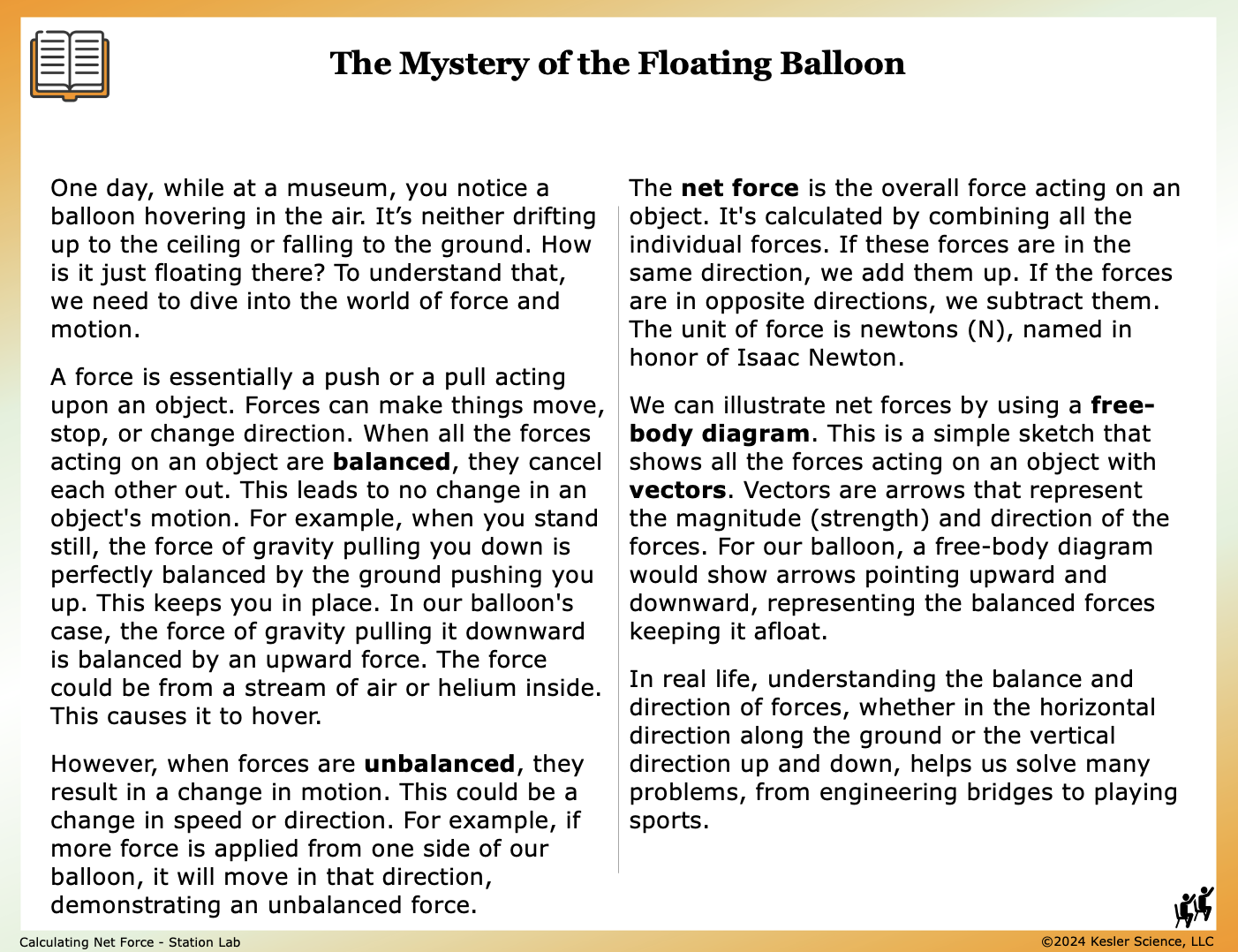Sample task cards from the Calculating Net Force Station Lab — 6th grade physical science, TEKS 6.7B