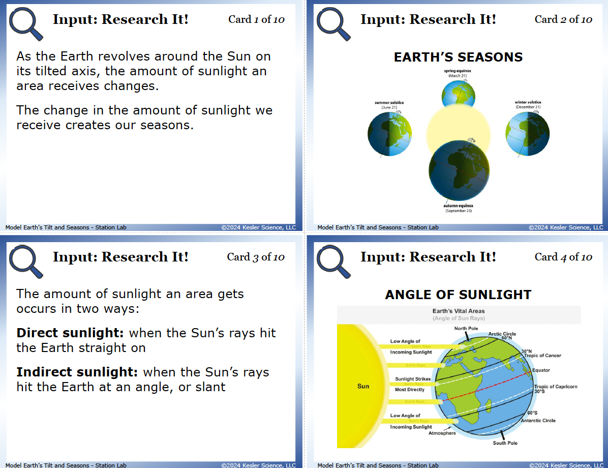 Earth's Tilt and Seasons Station Lab hands-on activity for TEKS 6.9A — 6th grade space science