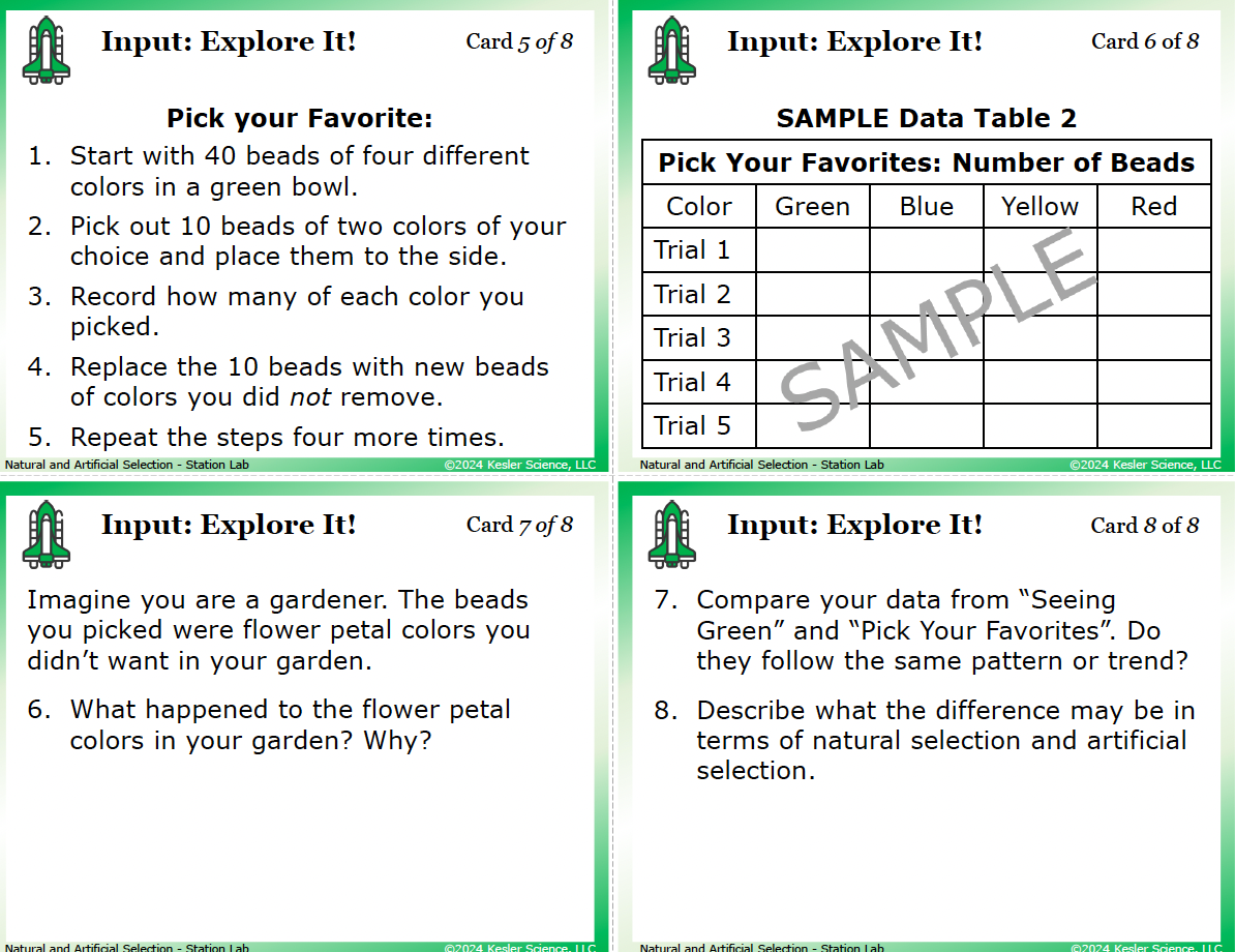 Inside the Natural and Artificial Selection Station Lab printed download — 7th grade life science, TEKS 7.13D