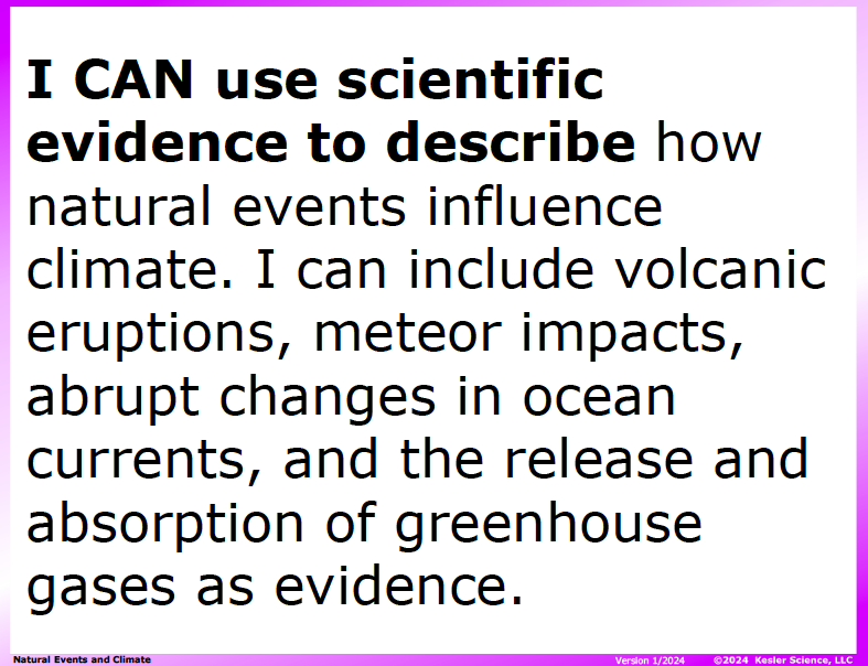 I CAN statement and key vocabulary for the natural events and climate lesson