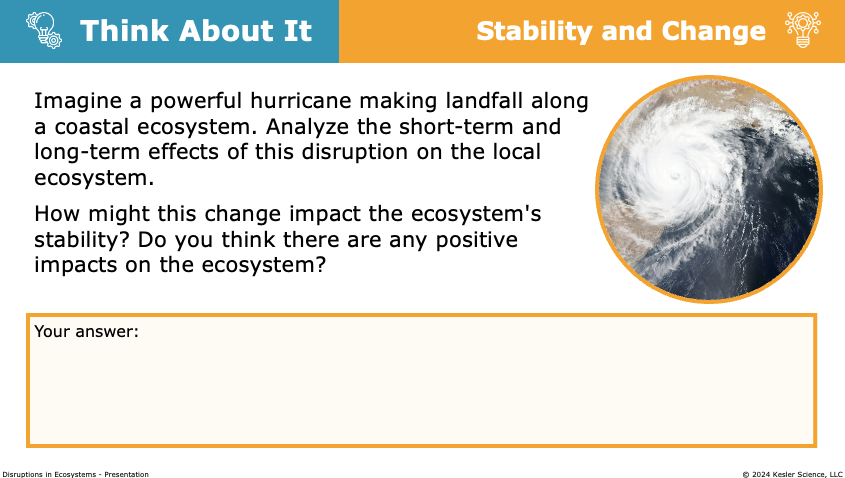 think about it prompt analyzing how a hurricane disrupts a coastal ecosystem