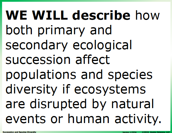 I CAN statement and key vocabulary for the succession and species diversity lesson