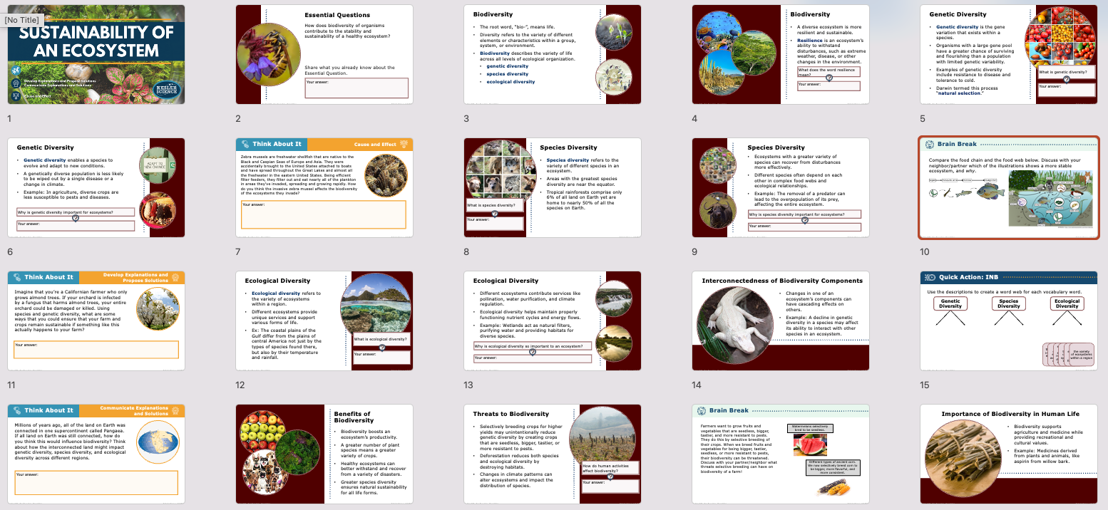 presentation slide overview for the sustainability of an ecosystem lesson