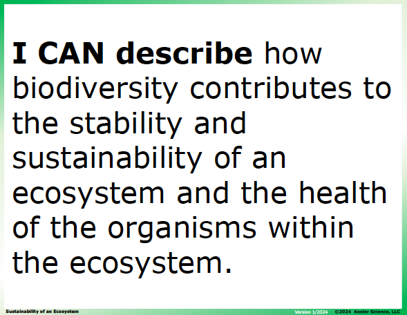 I CAN statement and key vocabulary for the sustainability of an ecosystem lesson