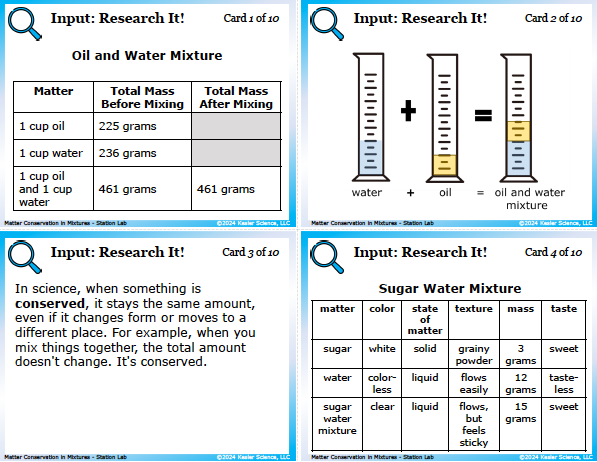 Input station card from the matter conservation in mixtures Station Lab