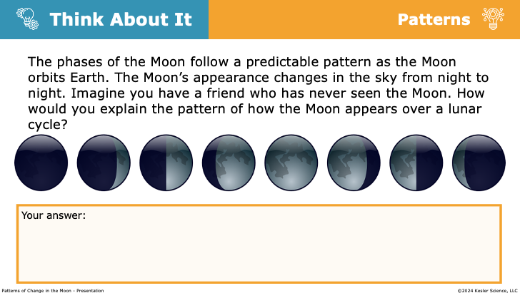 think about it activity describing the predictable pattern of the eight moon phases during a lunar cycle