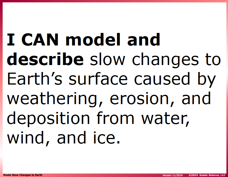 I CAN statement and key vocabulary for the weathering, erosion, and deposition lesson