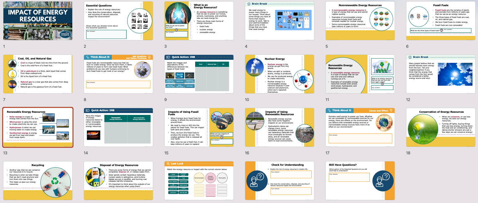 overview of impact of energy resources lesson slides covering renewable and nonrenewable energy