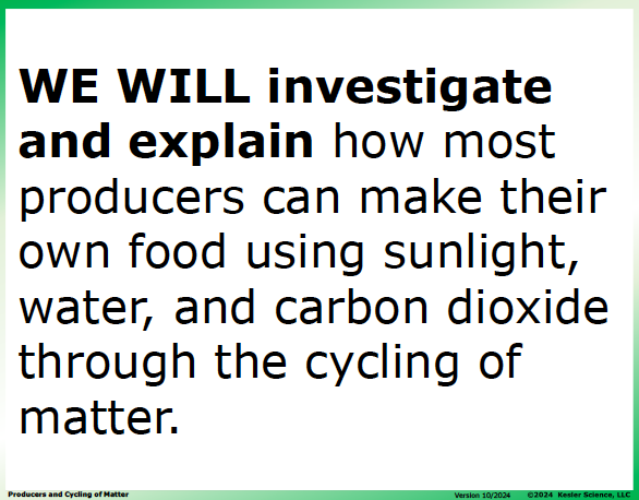 I CAN statement and key vocabulary for the producers and cycling of matter lesson
