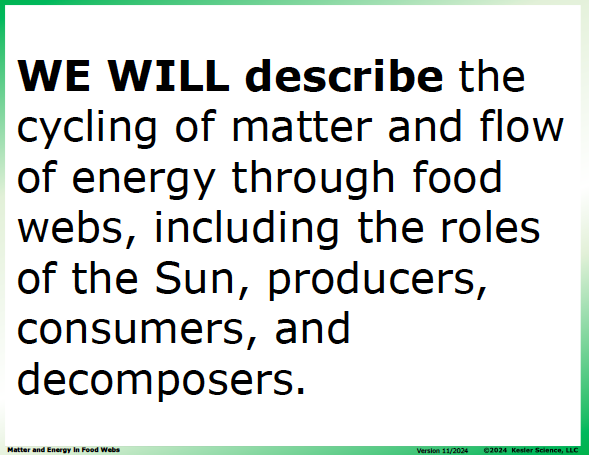 I CAN statement and key vocabulary for the matter and energy in food webs lesson