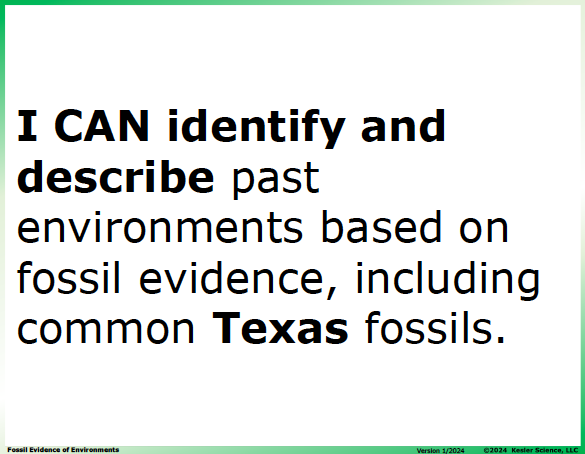I CAN statement and key vocabulary for the fossil evidence of environments lesson