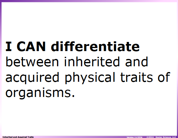 I CAN statement and key vocabulary for the inherited and acquired traits lesson