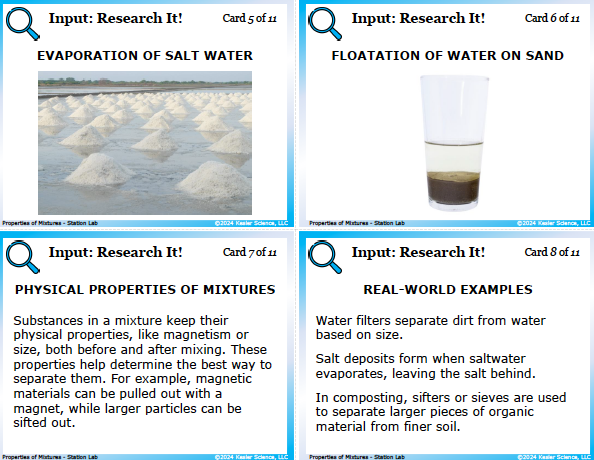 Input station card from the properties of mixtures Station Lab