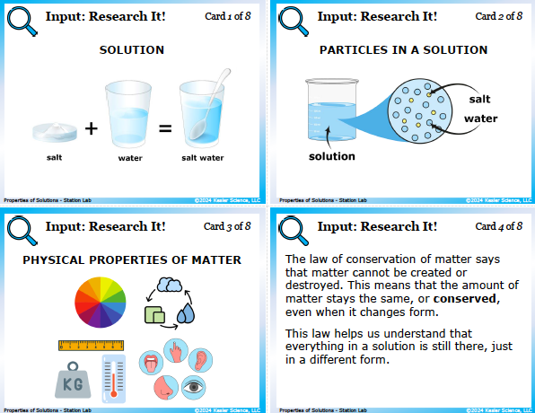 Input station card from the properties of solutions Station Lab