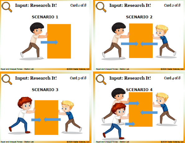 Input station card from the equal and unequal forces Station Lab