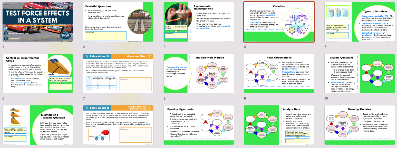 presentation slide overview for the test force effects in a system lesson