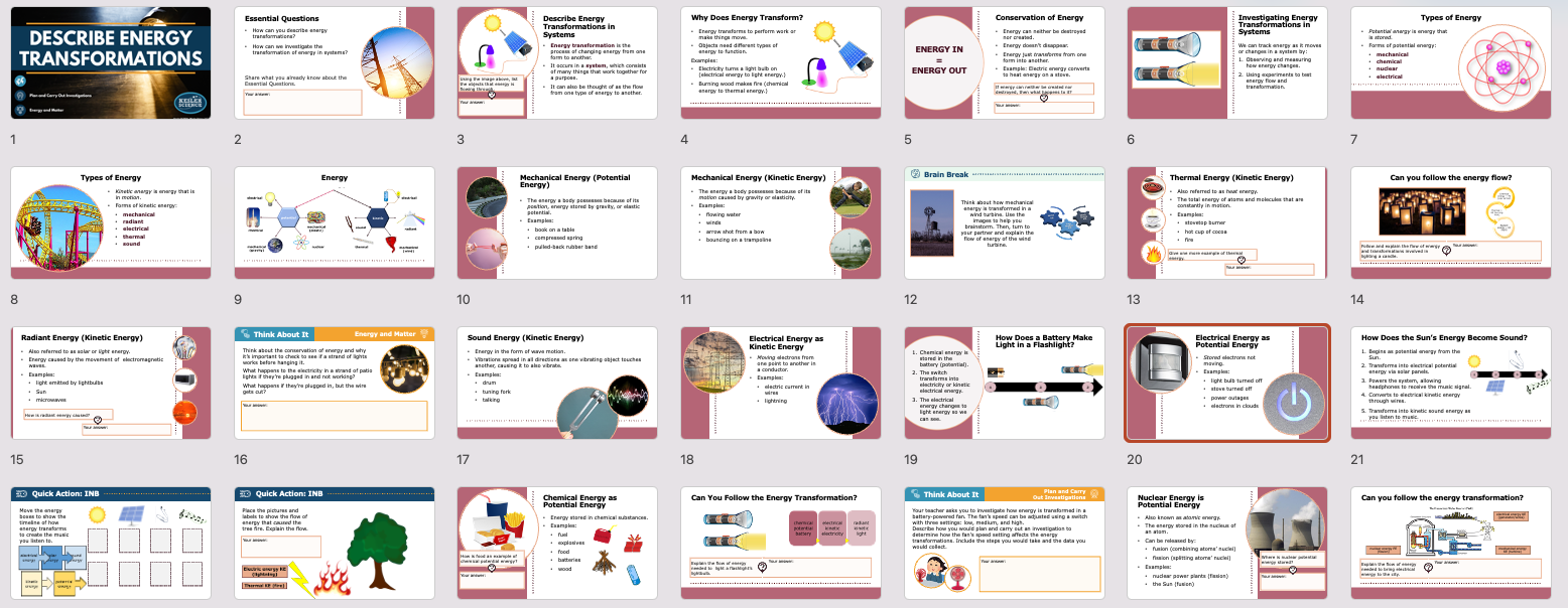 presentation overview slides for the describe energy transformations lesson