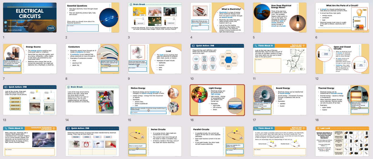presentation overview slides for the electrical circuits lesson