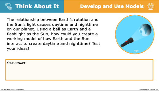 think about it prompt modeling the day and night cycle with a ball and flashlight