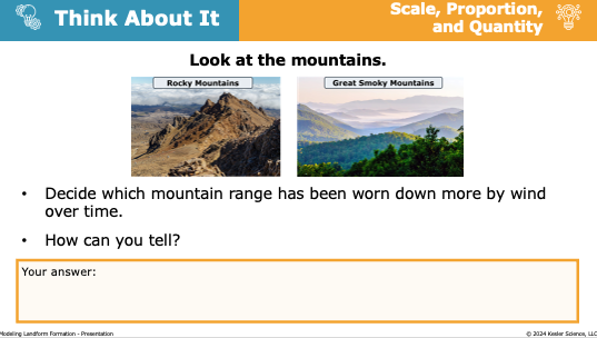 think about it activity comparing weathering of the Rocky Mountains and Great Smoky Mountains over time