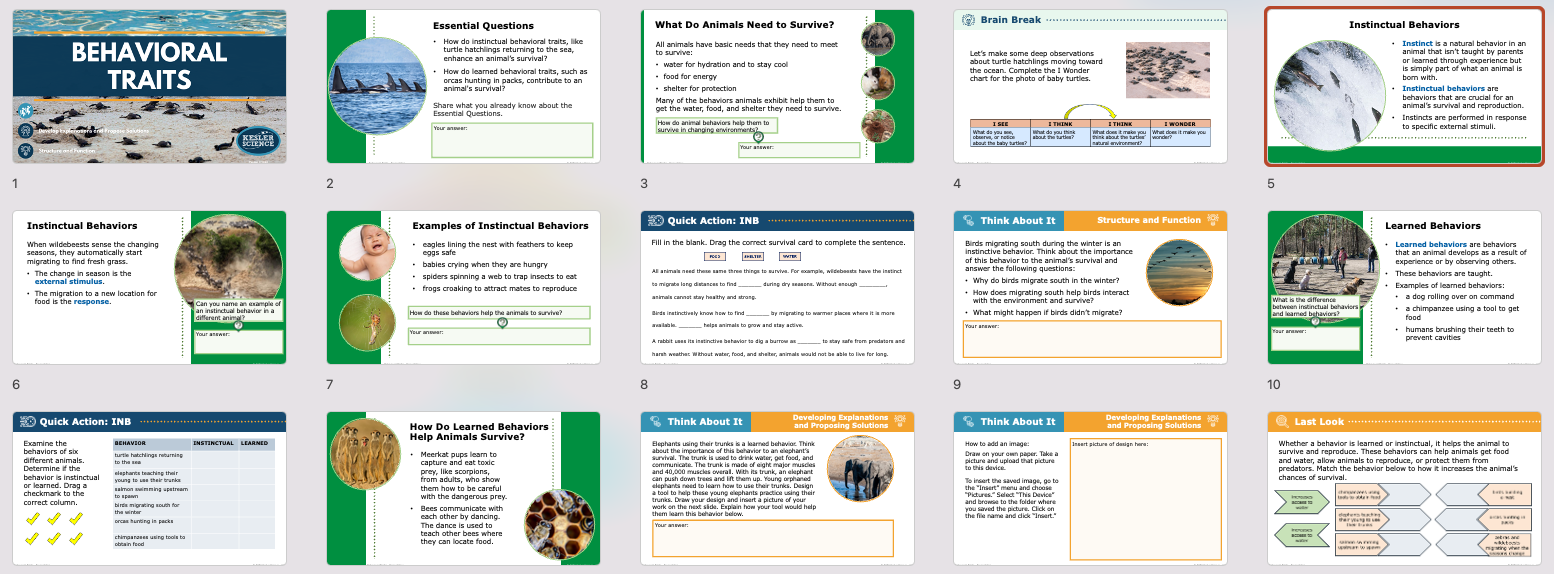 overview of the behavioral traits lesson covering instinctual and learned behaviors in animals