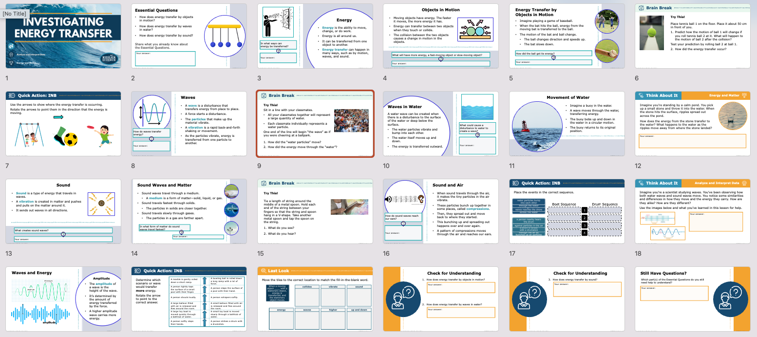investigating energy transfer lesson presentation overview with title slide and content slides