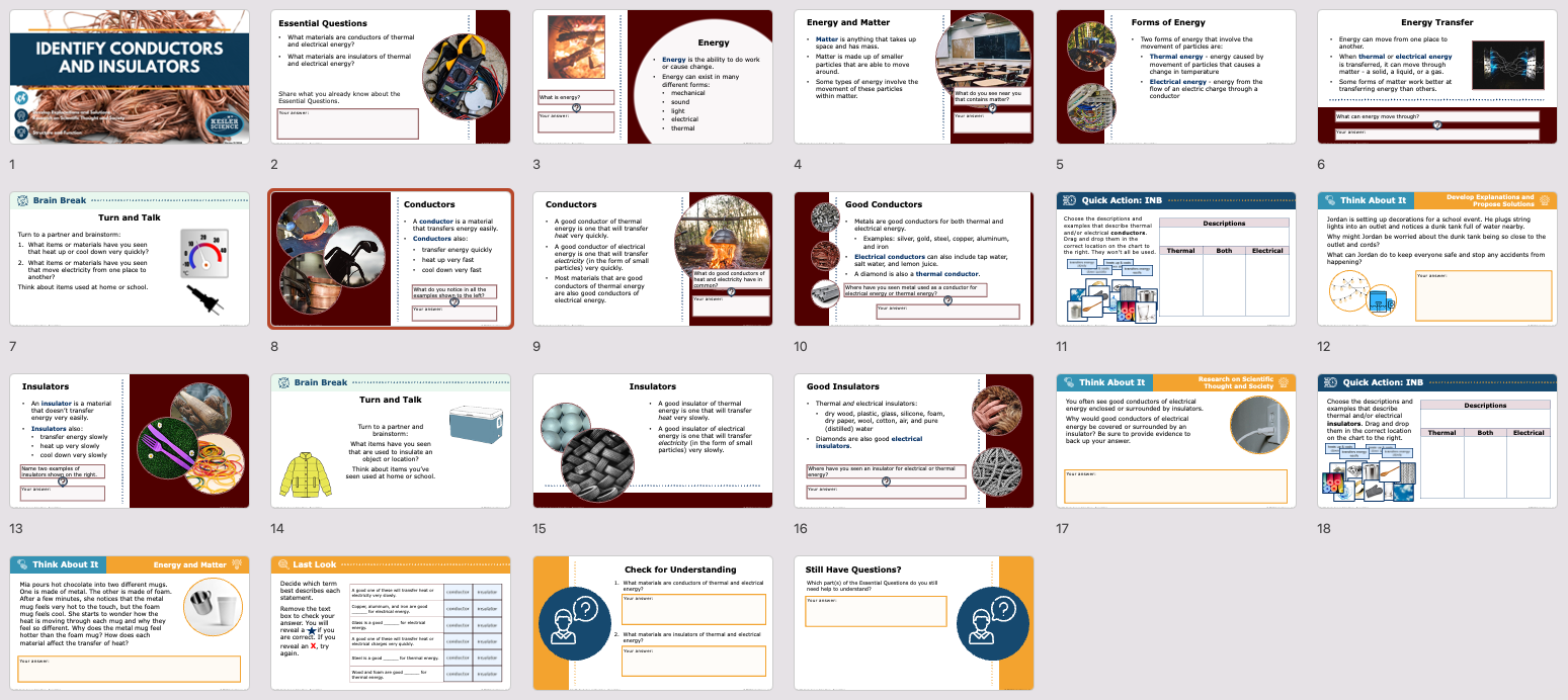 presentation overview slides for the conductors and insulators lesson