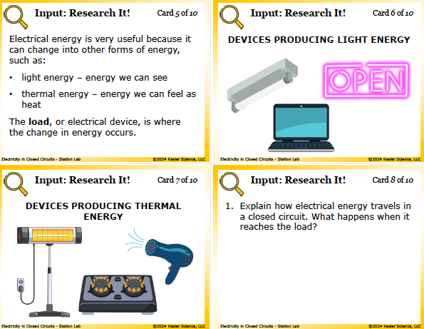 Input station card from the electricity in closed circuits Station Lab