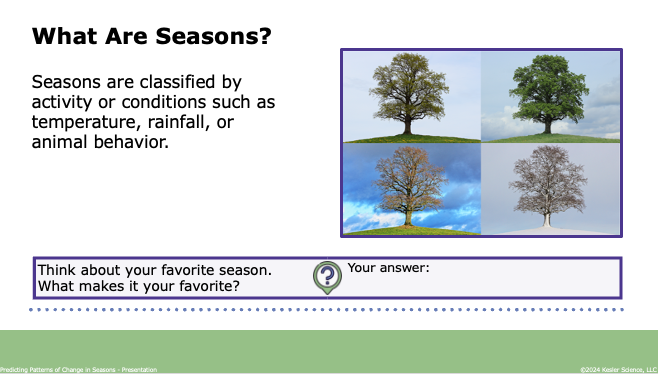 what are seasons: classified by temperature, rainfall, and animal behavior with a four-seasons tree