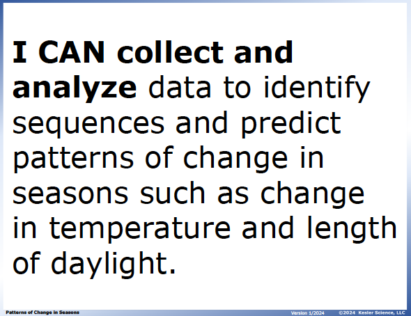 I CAN statement and key vocabulary for the patterns of change in seasons lesson