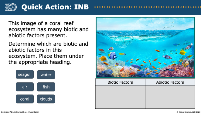 interactive notebook sorting coral reef ecosystem components into biotic and abiotic factors