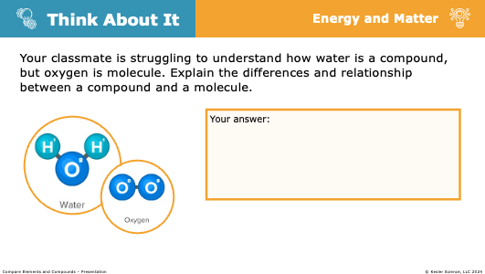 think about it prompt comparing molecules and compounds using water and oxygen examples