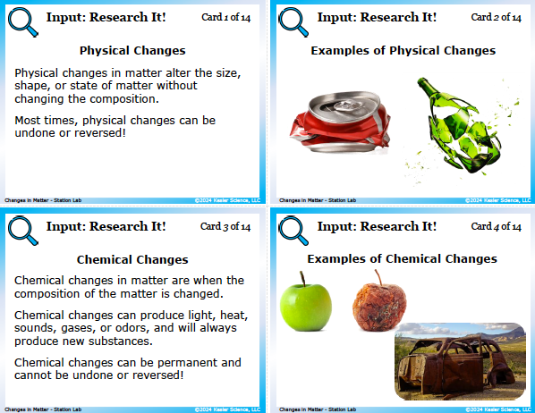 Input station card from the changes in matter Station Lab