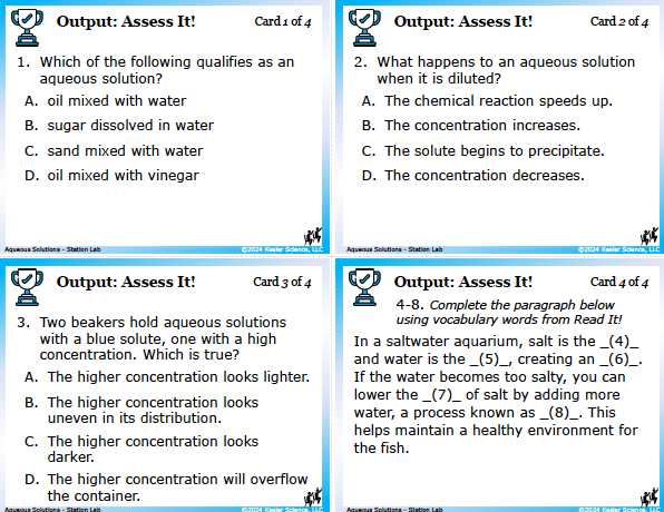 Output station card from the aqueous solutions Station Lab