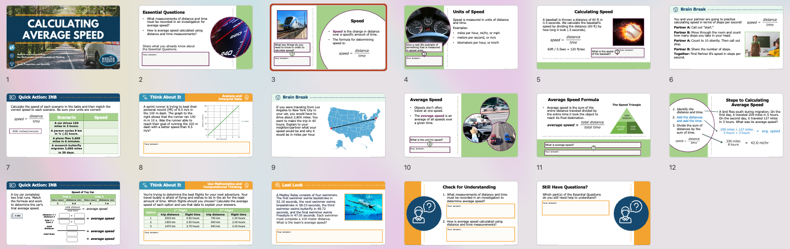 overview of the calculating average speed lesson including formulas and graphing examples