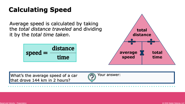 calculating average speed using the speed equals distance over time formula