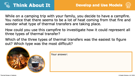Think About It modeling all three types of thermal transfer using a campfire