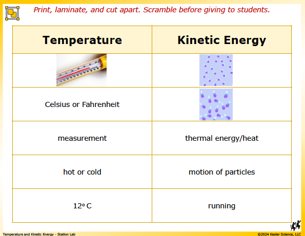 Output station card from the temperature and kinetic energy Station Lab
