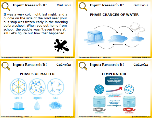 Input station card from the temperature and kinetic energy Station Lab