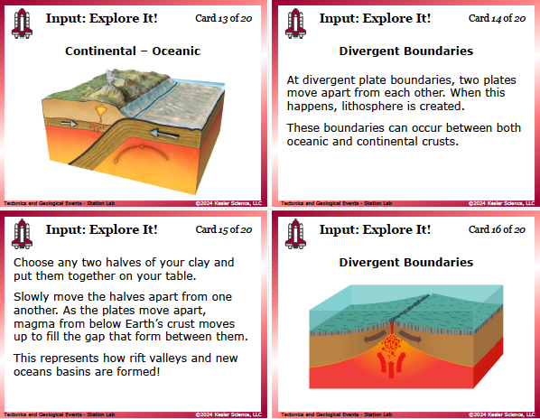 Input station card from the tectonics and geological events Station Lab