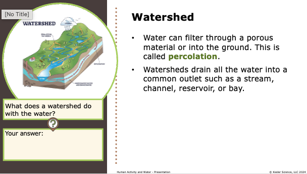 watershed diagram showing percolation and drainage into a common outlet