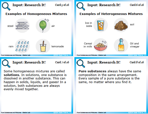 Input station card from the pure substances and mixtures Station Lab