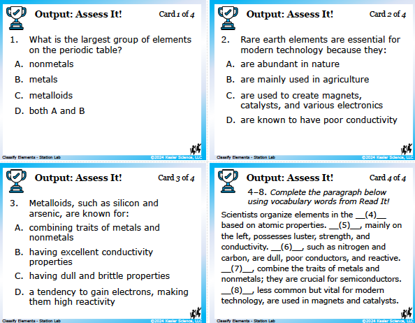 Output station card from the classify elements Station Lab