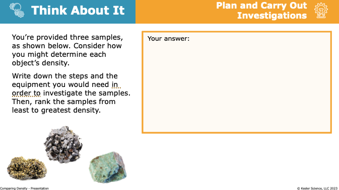 think about it prompt ranking three mineral samples by density