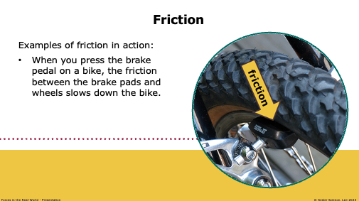 friction example: bike brake pads slowing down wheels through friction