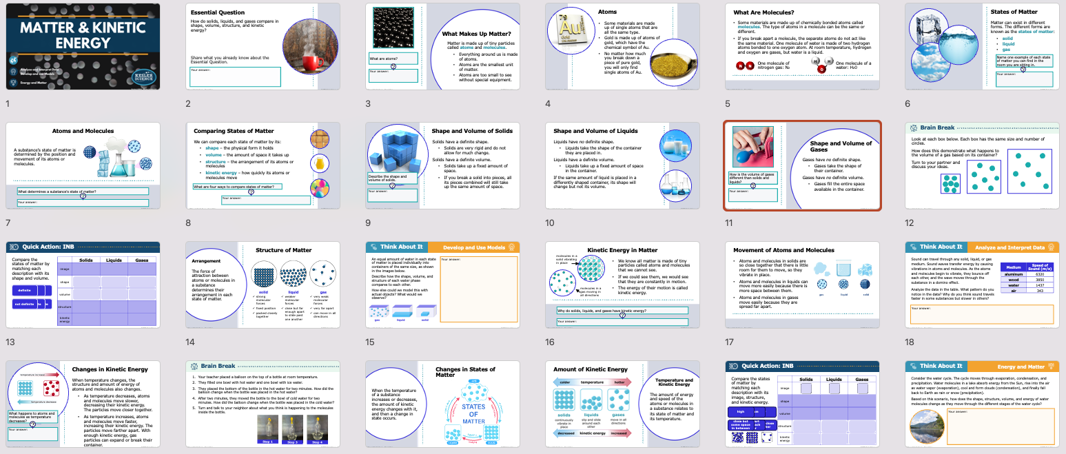 matter and kinetic energy lesson presentation overview with title slide and content slides