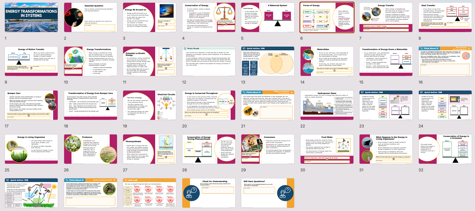 overview of energy transformations lesson slides covering forms of energy and conservation